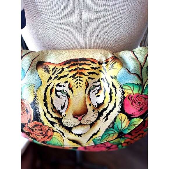 ANUSCHKA TIGER IN LOVE‎ HAND PAINTED LEATHER PURSEWITH ACCESSORIES - NWT